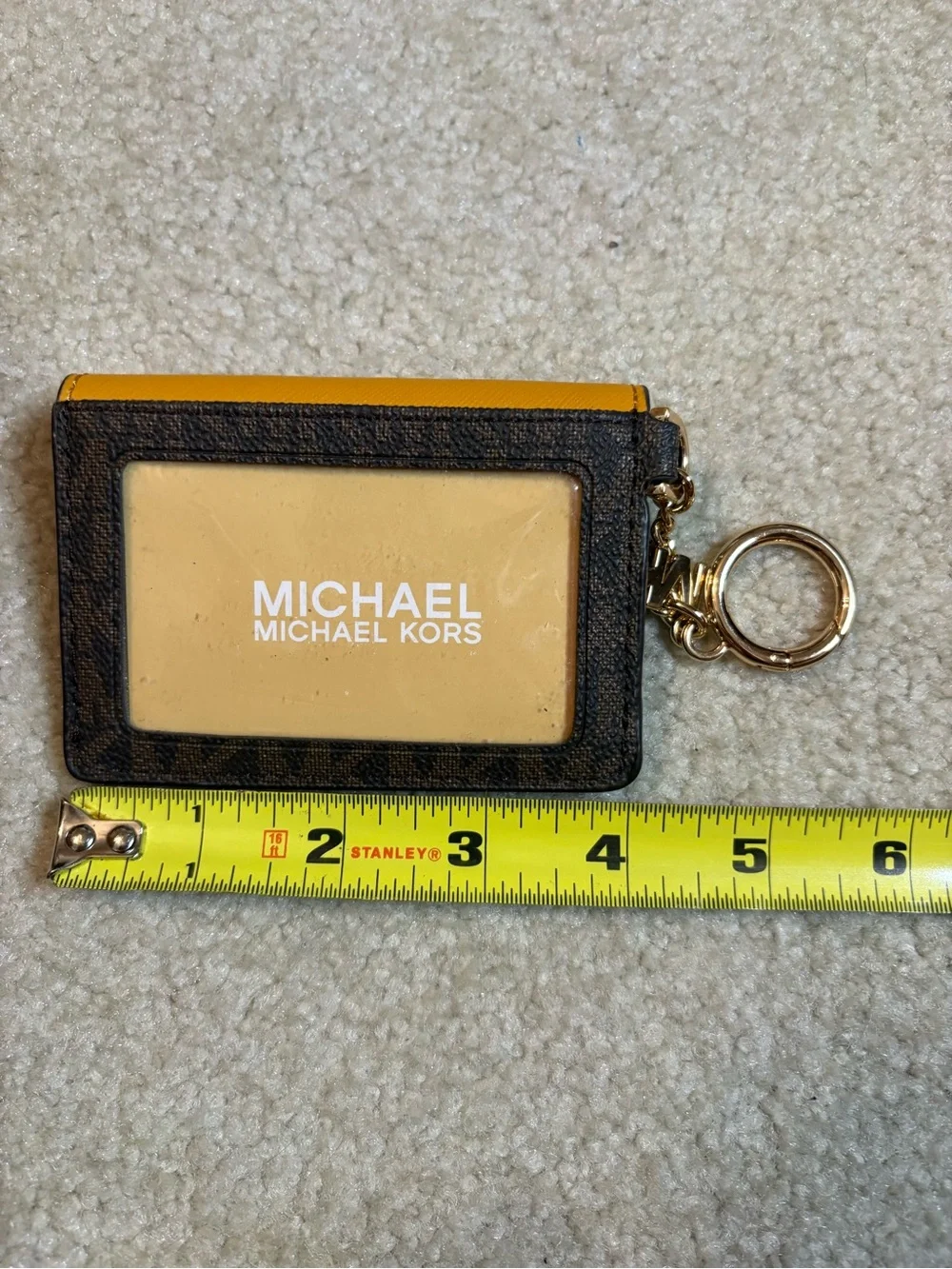 Michael Kors Mustard Yellow & Brown Logo Card Case Keychain